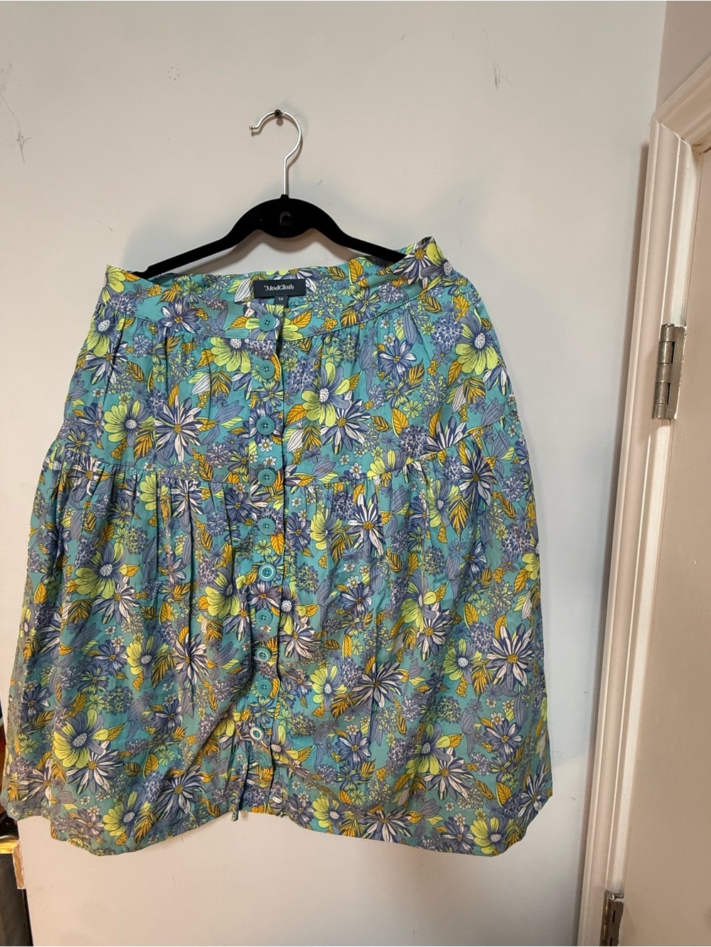 ModCloth Teal Floral Button-Front Skirt with Blue and Yellow Blooms - Picture 8 of 8